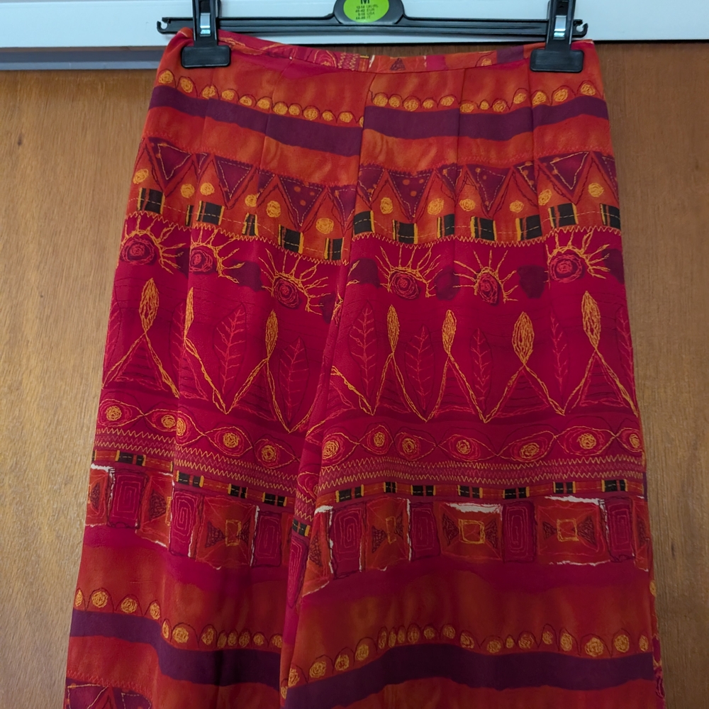 Vintage Bohemian Print Wide Leg Pants - Red and Orange Abstract Size Large - Picture 5 of 10